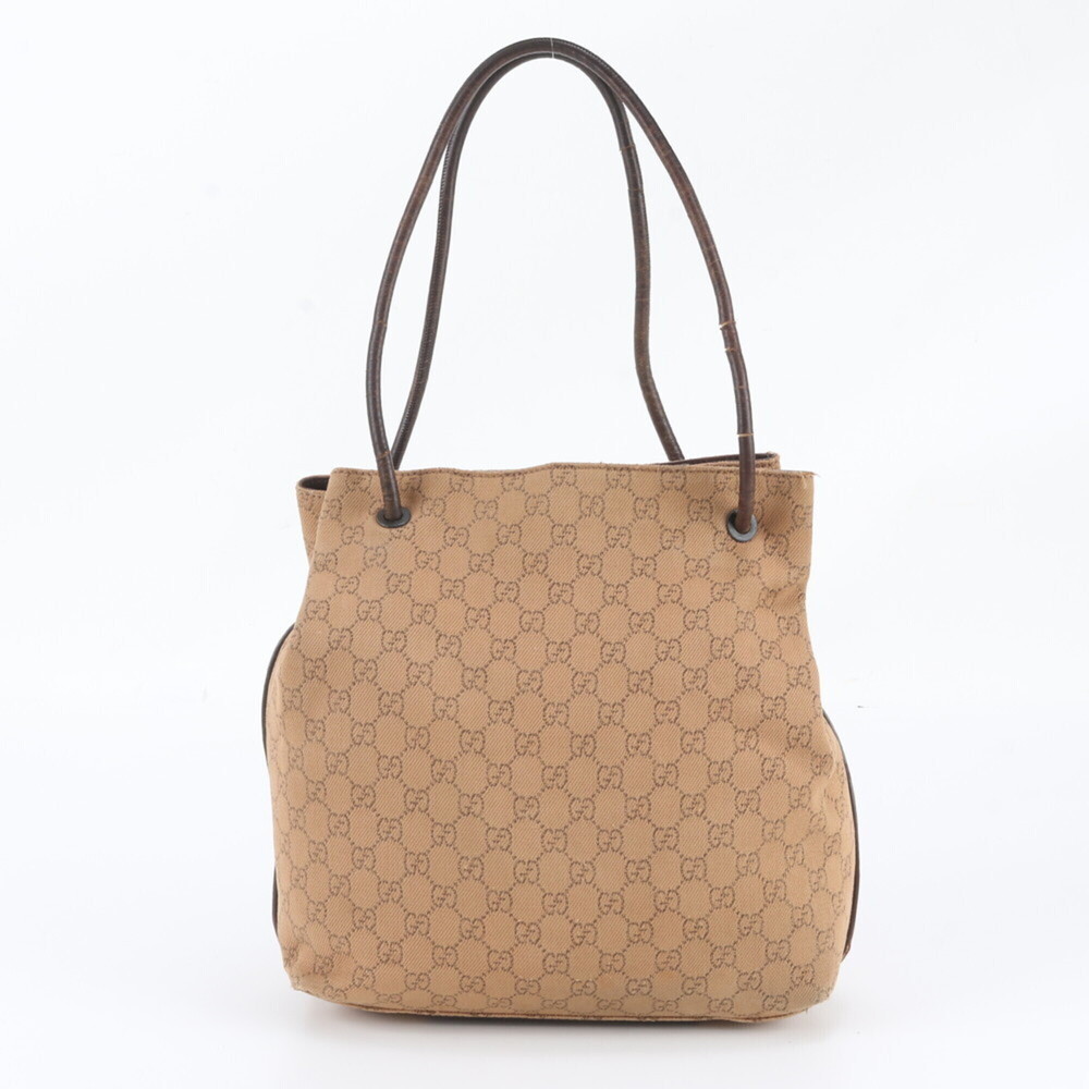 Gucci GG Canvas 101341 Leather Shoulder Bag Tote Handbag Brown Women's